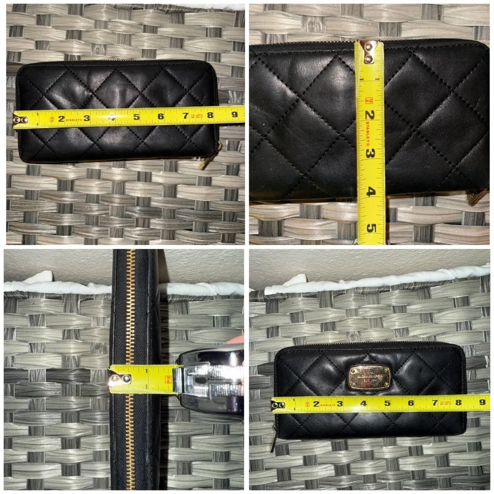 Michael Kors Quilted Black Leather Accordion Zip Wallet Organizer- Gold Accents - Picture 4 of 15